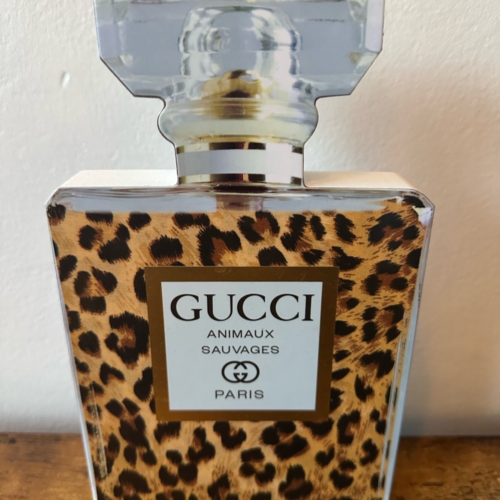 Luxury Perfume Bottle Home Decor With Cheetah Print Design Wooden Decoration NWT - Picture 5 of 6